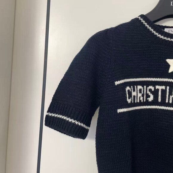 Christian Dior Short-Sleeved Sweater Navy Blue Cashmere and Wool Knit - Picture 10 of 14